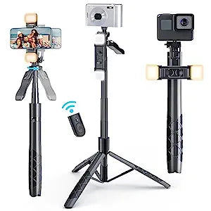 Mobilife Extra-long Selfie Stick Tripod with Anti-shake Balance Handle, Long Selfie Stick with Detachable LED Light,Stable Selfie Stick with Large Reinforced Tripod Stand Upto 61 inch