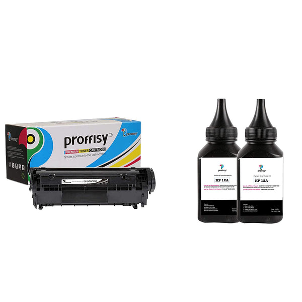 Proffisy Easy Refill 12A Toner Cartridge+2pcs 12A Toner Powder