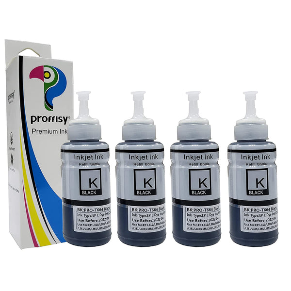 Proffisy L310 Ink Refill for Epson T664 EcoTank(4pcs Black)