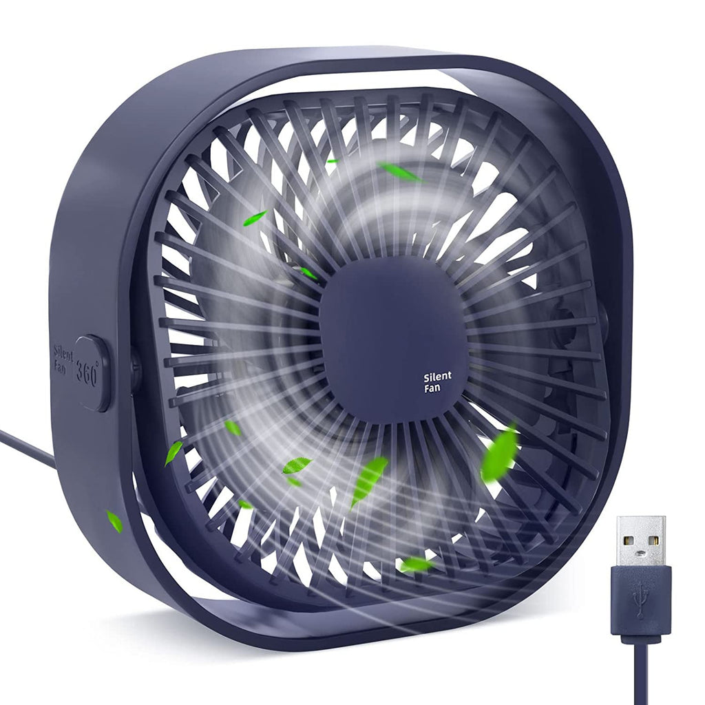 Hoteon USB Desk Fan, Portable Small Desktop Cooling Fan with 3 speeds, 360° Rotating with Strong Wind