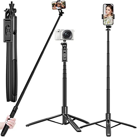 Mobilife Long Selfie Stick,Extra-long Selfie Stick with Large Reinforced Tripod Stand Upto 61 inch/156 cm,Super Long Multi-function Bluetooth Selfie Stick (Q06)