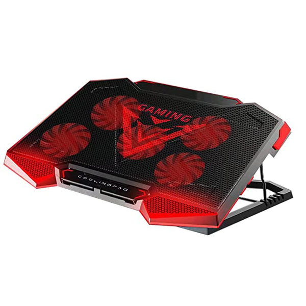 Proffisy Game Cooling Pad, Laptop Cooler with 5 Quiet Red LED Fans for 12-18 Inch Laptop, Dual USB 2.0 Ports, Portable 7 Angle Adjustable Laptop Stand for Gaming Laptop (Black / Red)