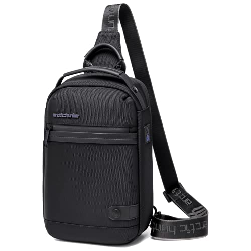Arctic Hunter Sling Bag for Men,Side Bag Chest Bag for men with USB/Earphone Jack and Water Bottle Pocket, 10.9’ Tablet Bag Water/Scratch Resistant Shoulder Bag for Men with two Handle for Travel Daily Use,Black(AH-XB00141 Sling Bag-Black)