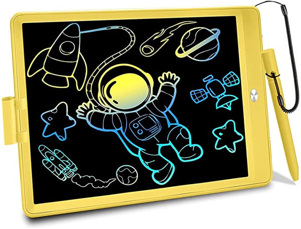 Proffisy LCD Writing Tablet, 10 inch Multicolor E-Note Pad for Kids Adults Drawing, Learning, Playing, Portable Handwriting Electronic Board for Home School Outdoor (Yellow)