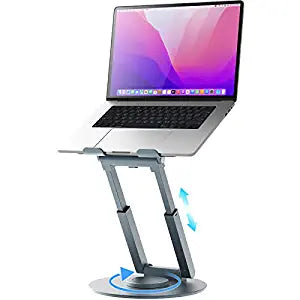 Proffisy Laptop Stand,Aluminum Laptop Stand for Desk Ergonomic Sitting/Standing Laptop Riser with 360° Rotating Base,Foldable Portable Laptop Holder Adjustable Height Up To 18.9 (LS07)