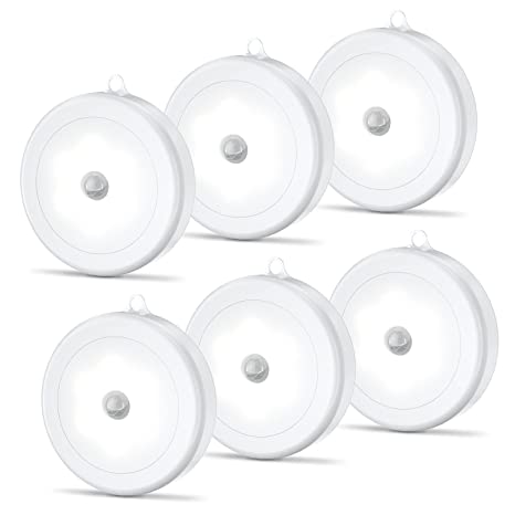 Hoteon Motion Sensor Light, Battery Powered LED Sensor Light with On/Auto/Off Switch, Cordless Stick-on Magnet Wall Light for Stairs, Hallway, Kitchen, Cabinet, Closet Night Light, Cold(6 Pack)