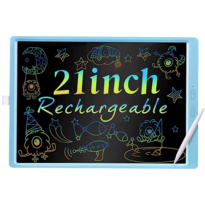 proffisy 21 Inches /53.3 cm LCD Writing Tablet, Proffisy Rechargeable E-Note Pad,Tablet with Eye Protect Big Multicolor Screen for Kids & Adults Writing, Drawing, Learning, Playing, Handwriting (Blue)