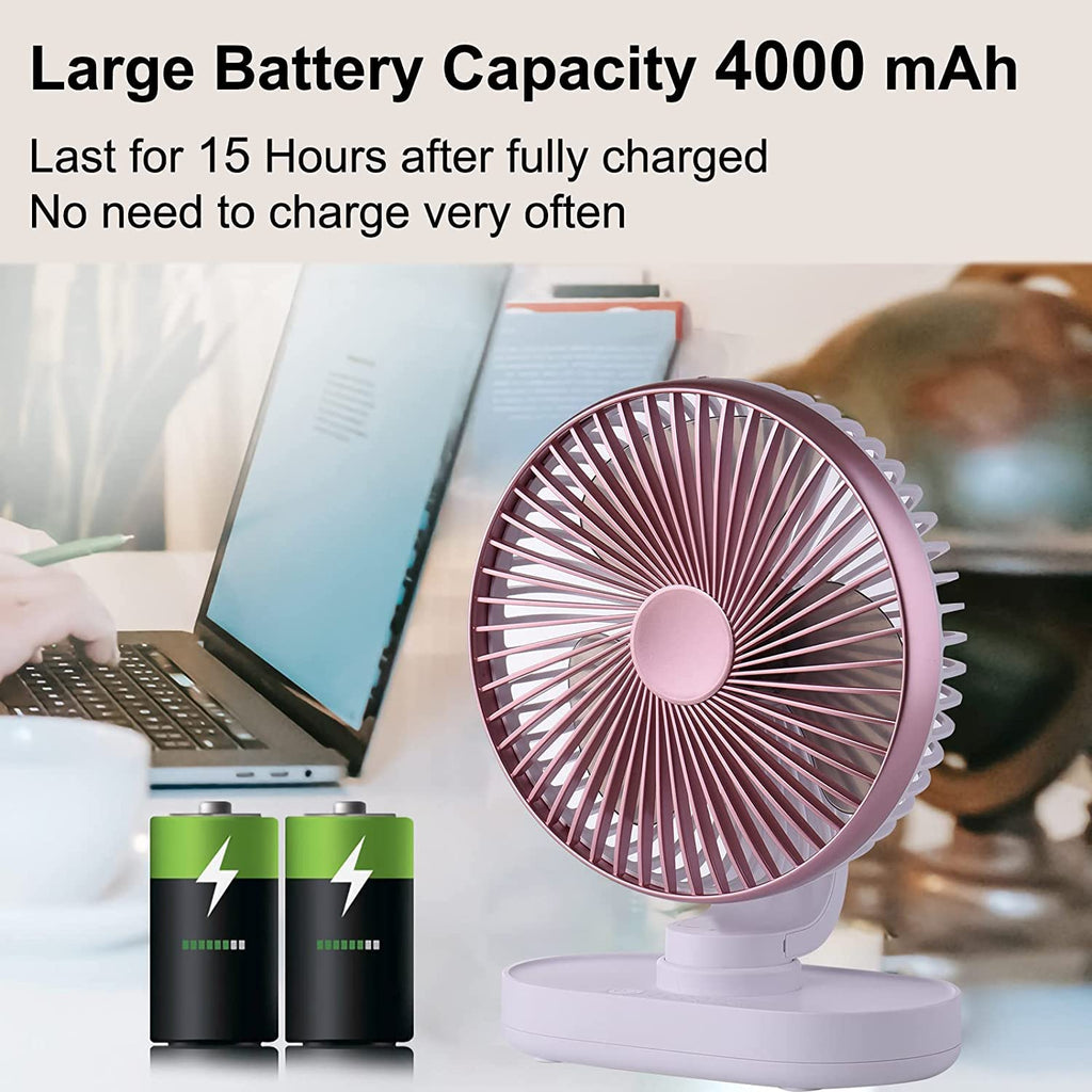 Hoteon USB Desk Fan, 4 Speeds Oscillating Table Fan, USB Rechargeable ...
