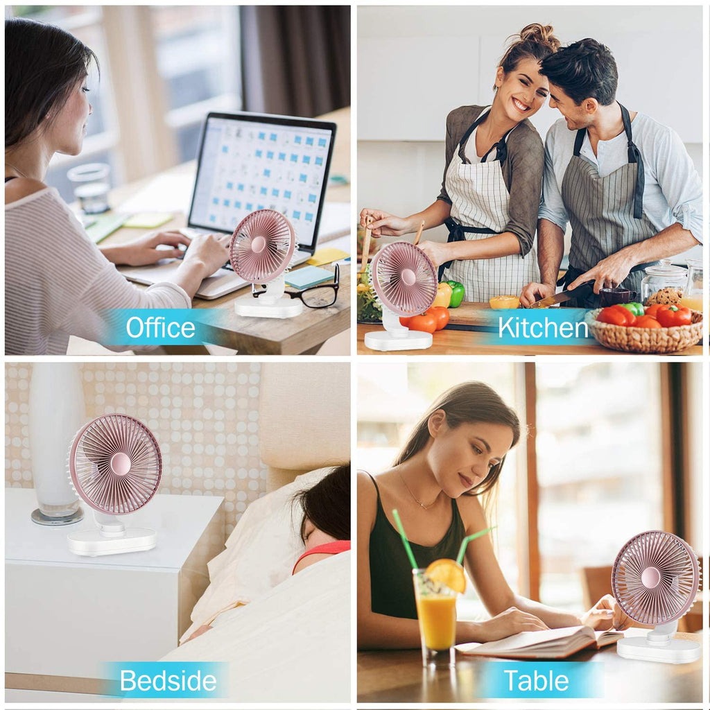 Hoteon USB Desk Fan, 4 Speeds Oscillating Table Fan, USB Rechargeable ...