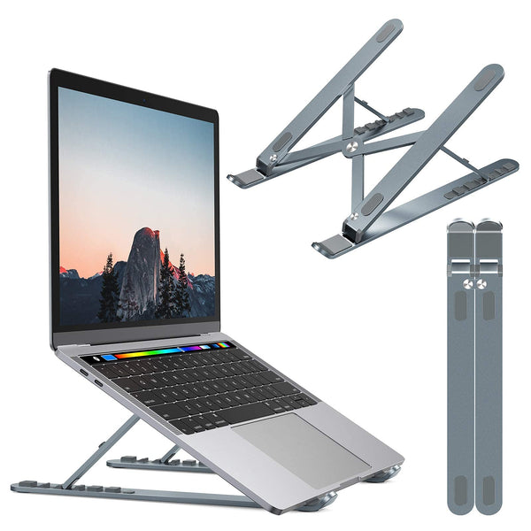 Proffisy Laptop Stand Portable Computer Laptop Mount Aluminum Laptop Riser with 6 Levels Height Adjustment Fully Collapsible Compatible with MacBook Dell XPS HP Lenovo (Grey)