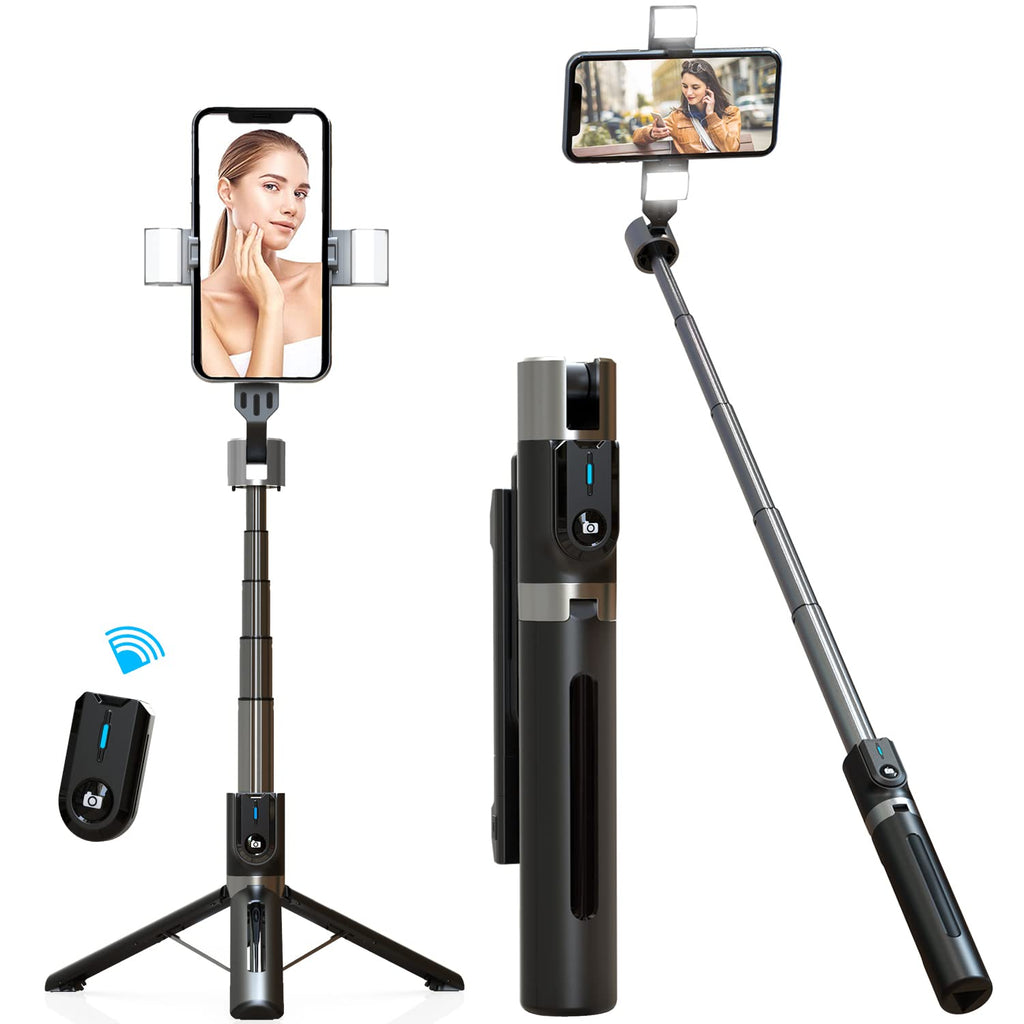 Mobilife Selfie Stick with Fill light,Mobile Selfie Stick with Double LED Fill Light and Reinforced Tripod Stand,112cm Long Stable and Strong Extendable Bluetooth Selfie Sticks Tripod for Live Streaming, MakeUp, Youtube, Selfie