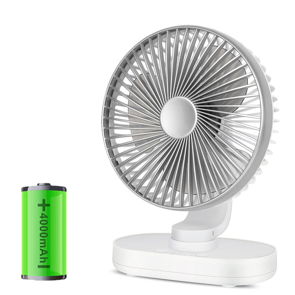 Hoteon USB Desk Fan, 4 Speeds Oscillating Table Fan, USB Rechargeable Fan with 4000mAh Battery, Micro/Type C Input Quiet Personal Mini Fan for Home Office Bedroom (Silver)